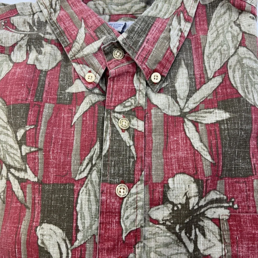 Reyn Spooner Men's Hawaiian Brick Red Floral 1/4 Button Up Shirt Resort Size 2XL